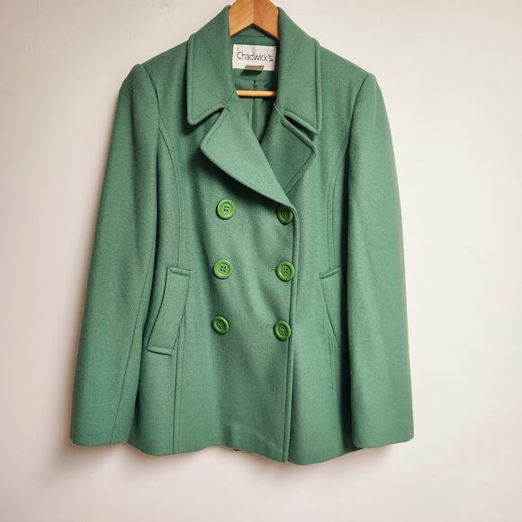 Chadwicks Pure Wool Coat Womens size 4 Small Green Peacoat Double Breasted Kelly - Picture 1 of 11